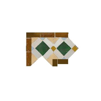 Mosaic House Moroccan tile Fes B Corner 10-14-1-19-8-17 Green Natural, Unglazed, Terracotta White Brown Ochre Sky blue  zellige, mosaic, zellij, border, glaze, traditonal, classic 